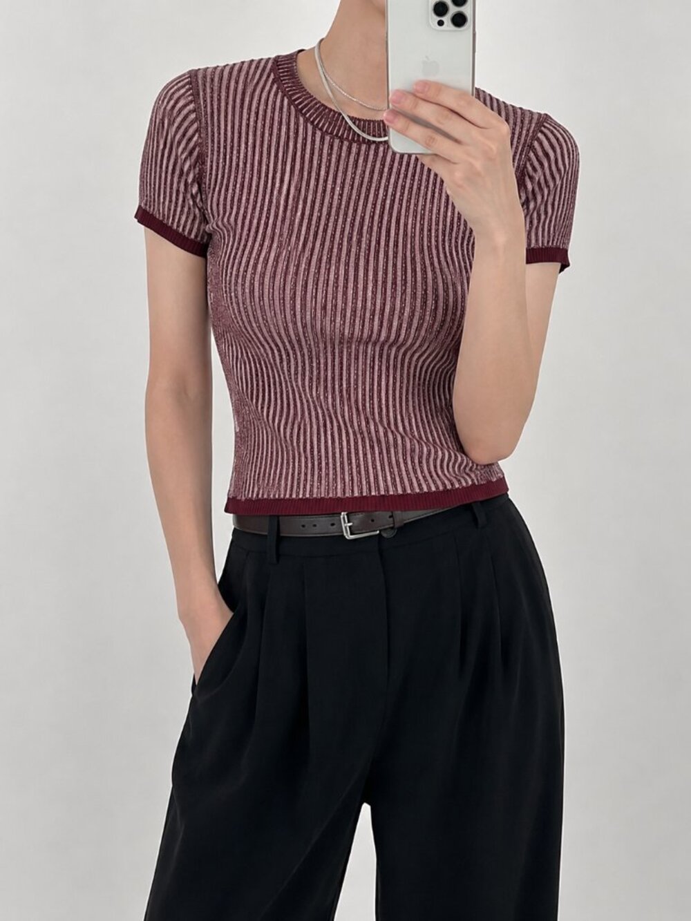 Rag & bone Ribbed Knit Top T Shirt Raspberry Pink